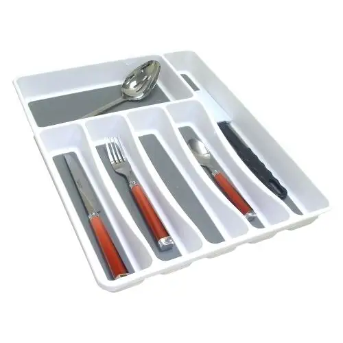 Plastic Nonslip Silicone  Cutlery Tray 6 Compartment for Kitchen Drawer Organizer