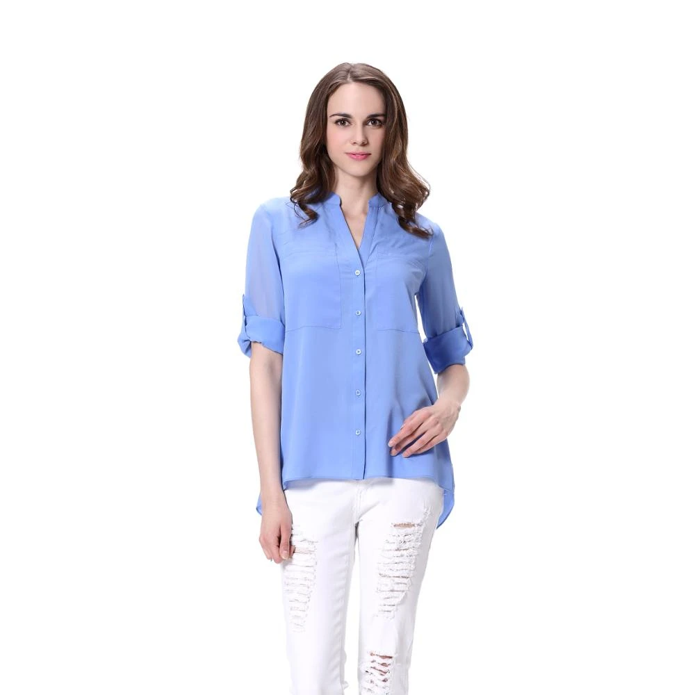 New Design Blue Half-sleeve Chiffon Top Blusas Ropa De Moda Mujer Blouse - Buy Ropa Mujer Blouse,Ropa De De Moda Product Alibaba.com