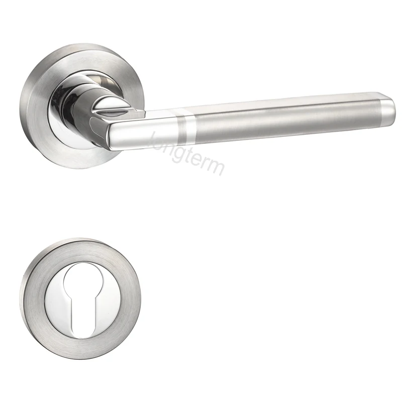 Modern Design Stainless Steel Tubular Lever Lock Bedroom Privacy Door Handles Lock on Round Rosette