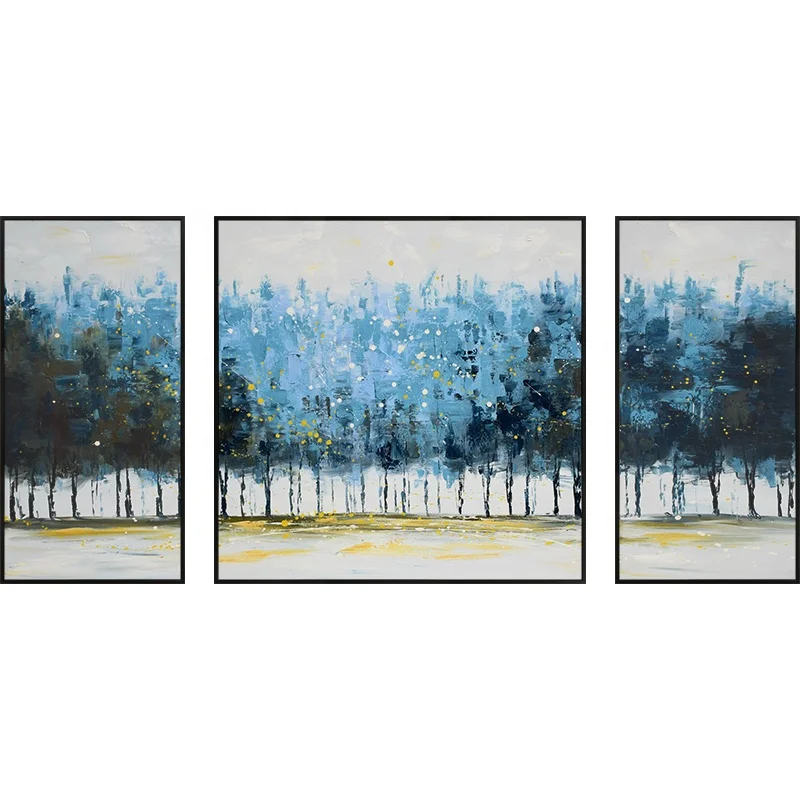 3 Panel Abstract Painting Wall Pictures Dark Blue Forest For Living Room Canvas Painting Art Decoration No Frame Buy Wall Art Pictures For Hotels 3 Piece Large Wall Art Home Decor Oil