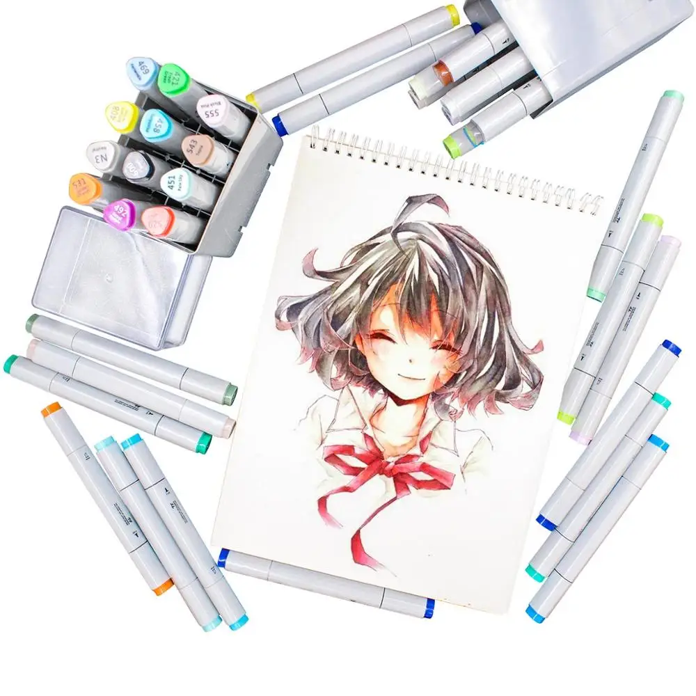 Marcadores a base de alcohol de 40 colores de doble punta para dibujar y  pintar rotuladores para colorear bocetos artísticos para anime, personajes  de