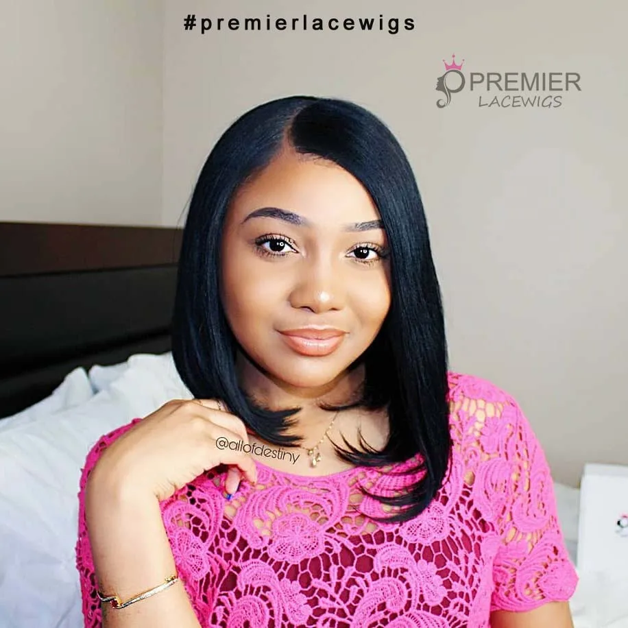 Swept Bangs Bob Style Yaki Straight Lace Front Wig