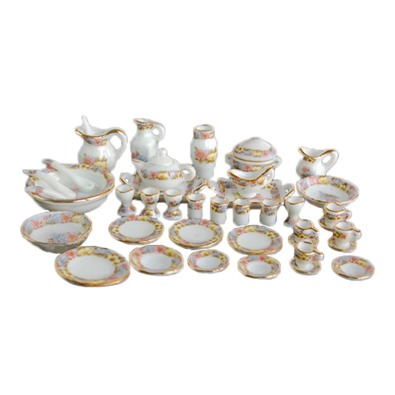 1;12th White & Gold Tea Set Dolls House Miniature Tableware Dining Sets. 