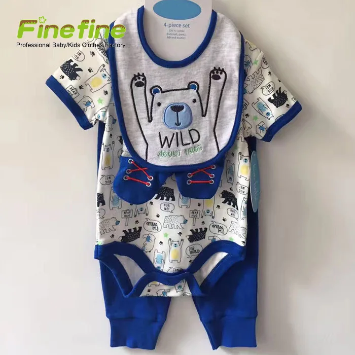 Vente En Gros De Bonne Qualite Pour Bebe Garcon Tissu En Coton Bleu 4 Pieces Buy Layette Bebe Ensemble Barboteuse Bebe Vetements Bebe Product On Alibaba Com