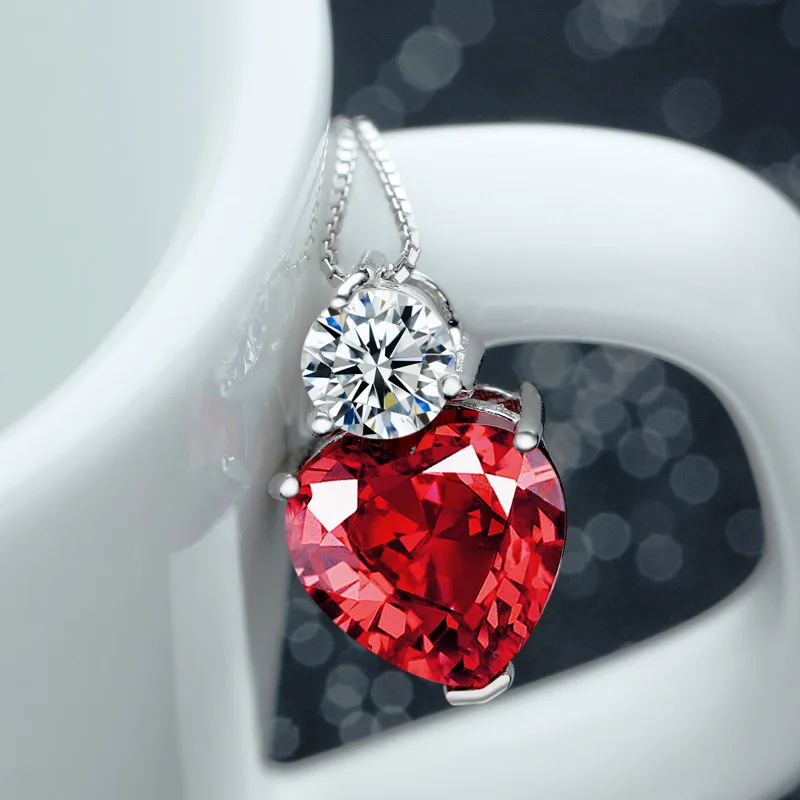 Elegant Fashion Delicate 925 Sterling Silver Red Crystal Pendant