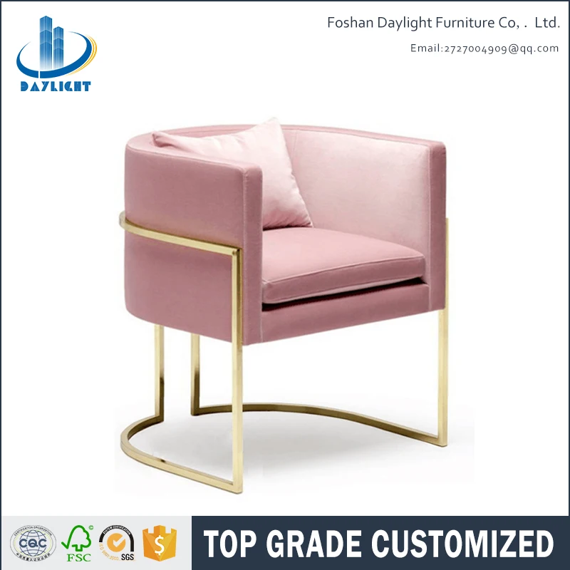 モダンデザイナーステンレススチールベースピンクベルベットダイニング