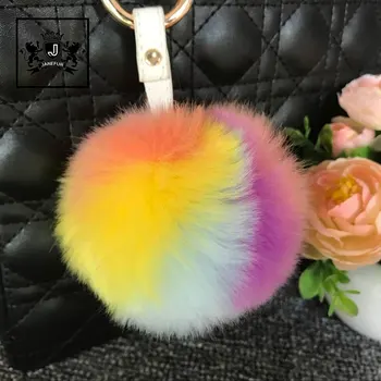 Beautiful Car Handbag Decoration Accessories Plush Keychain Ring Faux Fur Pom