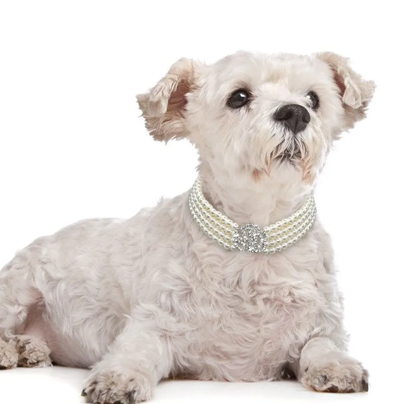 Puppy Collar Dog Pet Necklace Cat Rhinestone Pearl Collar Fancy Princess Wedding 