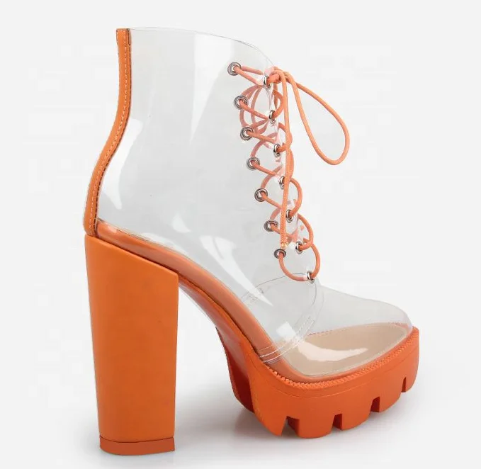 Bottines Transparentes à Talons épais Pour Femme - Rouge - Neuf Avec Boîte - Marque Allegra K