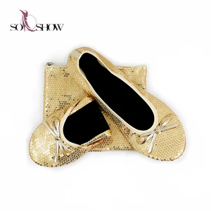 Made in China Gold Glitter Newest Women Sequins Flats Ballet Ladies Shoes for Party
