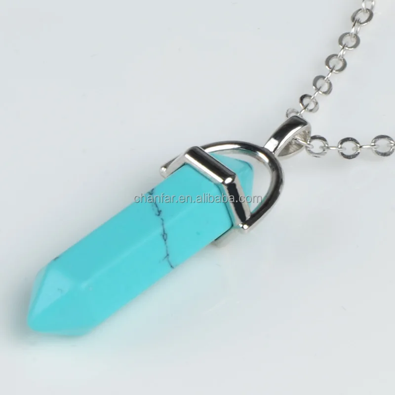 Natural Stone Bullet Shape Healing Point Turquoise Crystal Quartz Pendant Necklace Women Jewelry