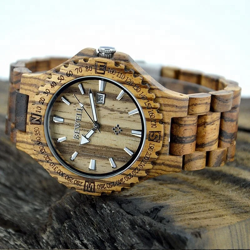 OEM Logo personalizado grabado bisel de madera relojes de pulsera de lujo  para hombres
