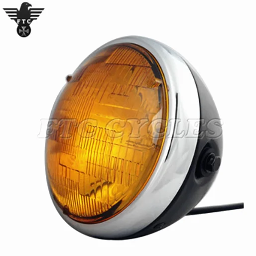Matte Black 7" Custom Side Mount Motorcycle Headlight Chrome Amber
