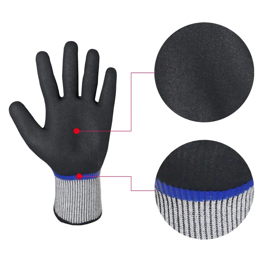Blue Level 5 Cut Resistant Nitrile Sandy Finish Palm Double Coated Anti