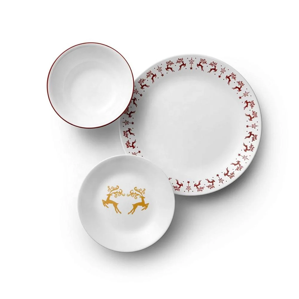 shulopal Gifts 18Pcs Vintage Opalware Tableware Opal Glassware Vajilla Reindeer Christmas Dinnerware Set Giveaways