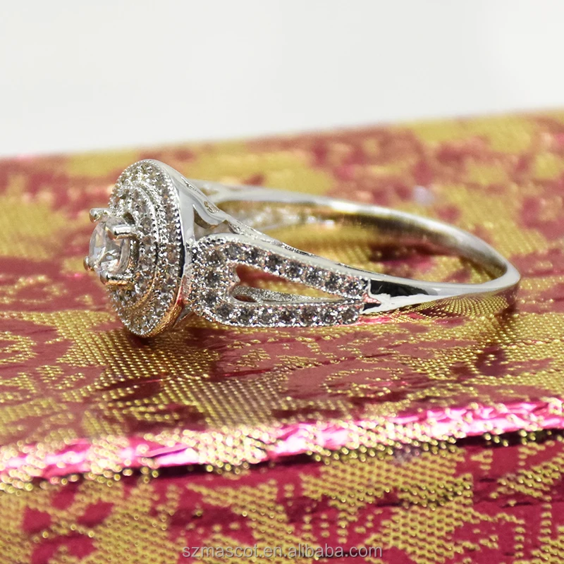 White Gold Rhodium Plated Silver Diamond Ring Customizable OEM