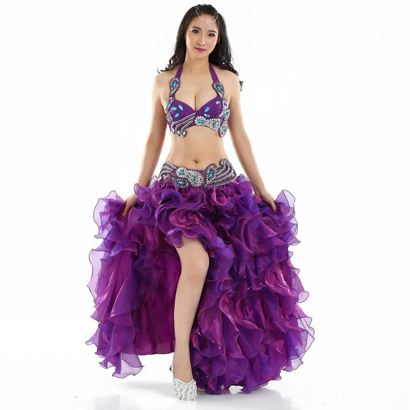 A003 Professional Belly Dance Costume 3 Parts BRA Belt Skirt ARIA 