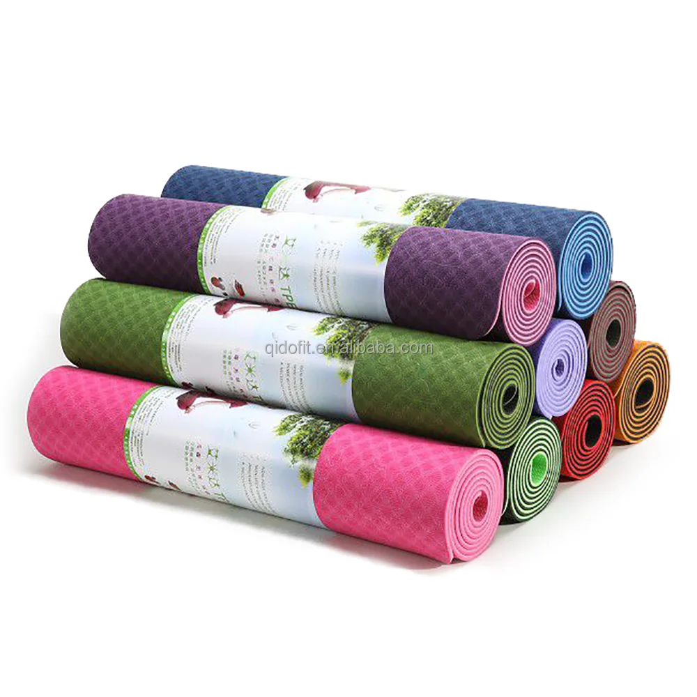 Qido оптовая продажа Экологически чистый двухцветный нескользящий коврик для йоги из ТПЭ