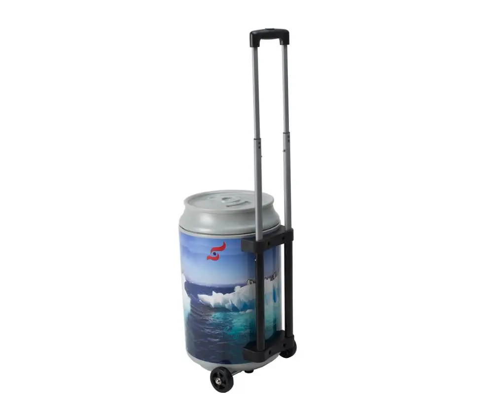 HS Plastic Beer Can Shaped Rolling Ice Bucket Cooler Box with Wheels and Handle for Camping Ice Chill Box
