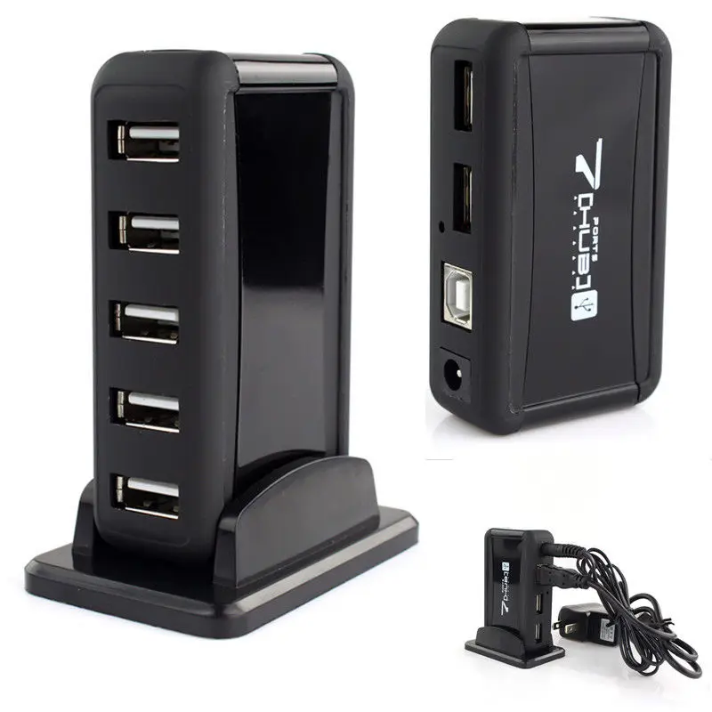 USB7-Port HUB Powered With AC Adapter Cable High-Speed EU/US Plug ForPC LaptopBH 