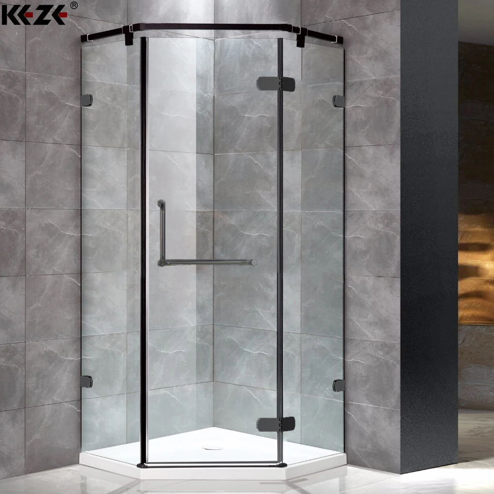 Hexagon Shower Enclosure Components Hardware Kit Modern Frameless Shower Door Tempered Safety Glass Custom Size Brass Acrylic
