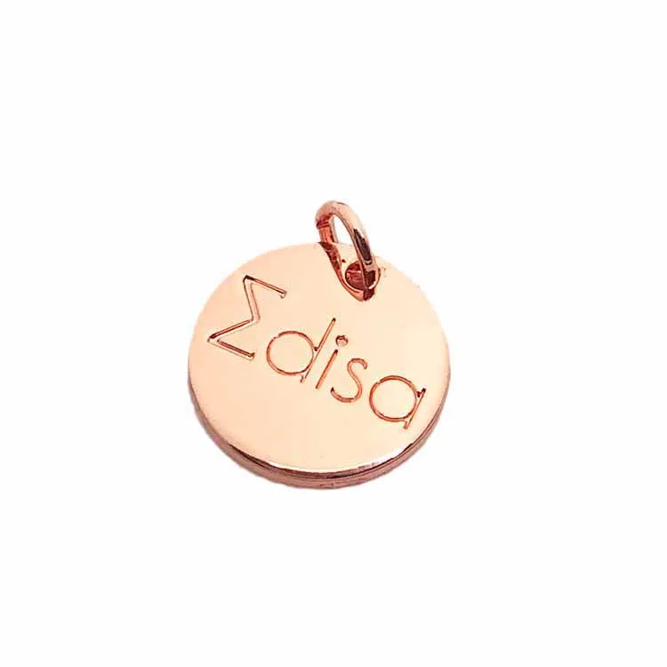 Zinc Alloy Custom Round Shape Gold logo Engraving Letters Charms Jewelry Tags for Bracelet