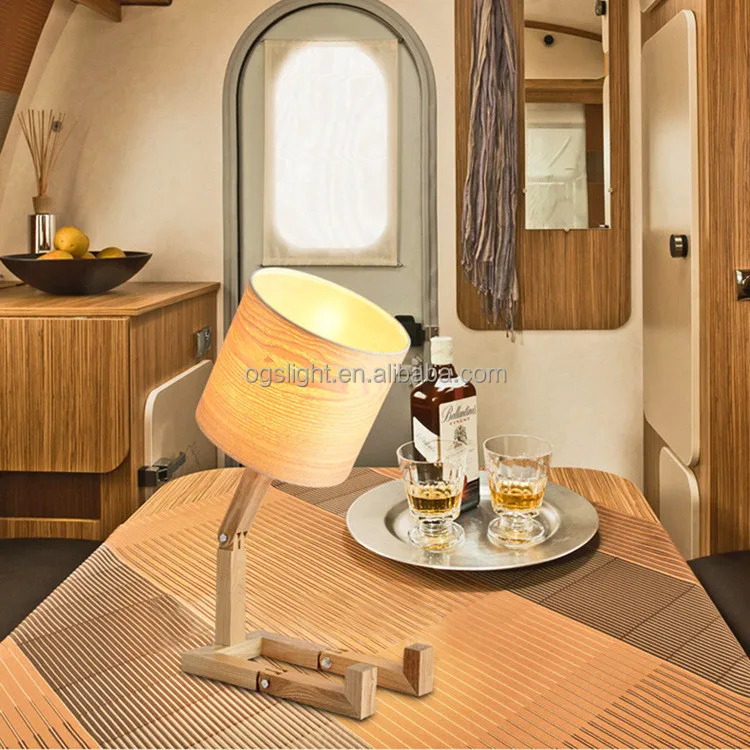 Fancy Wooden Table Lamp Robot Designer ReadingLamp Foldable Natural Color Desk Lamp