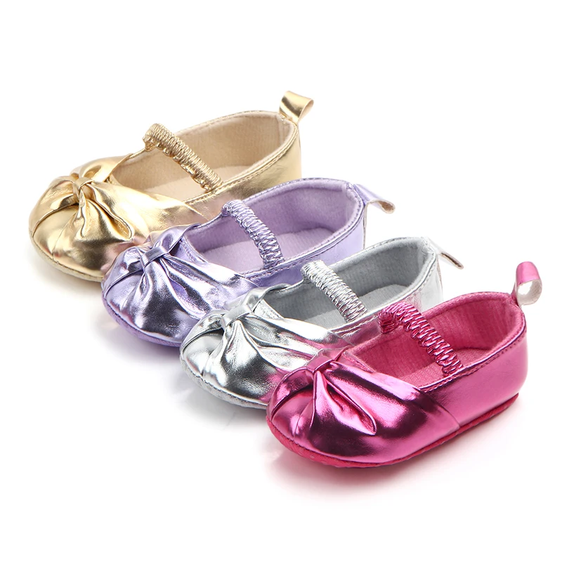 Beautiful Soft Leather Baby Girl Shoes Toddler Princess Knot Design with Cotton Material and PU Insole