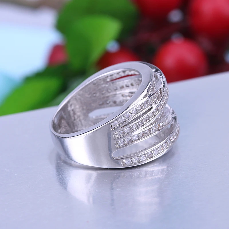 Sterling Silver Women's Zircon Wide Cross Ring, OEM
