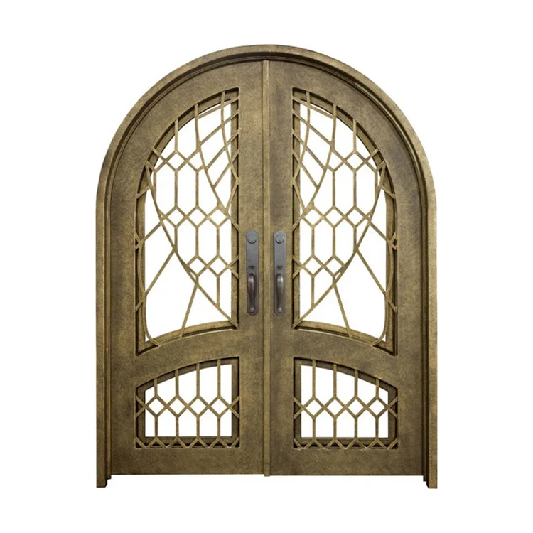 Villa Decoration Front Entry Double Wrought Iron Arch Door Church Iron Door Design