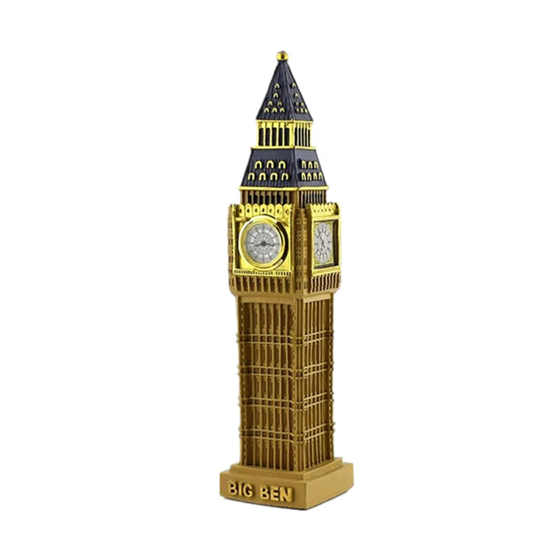 London Souvenir Resin Hand Painted Big Ben House Of Parliament With Real Clock. 