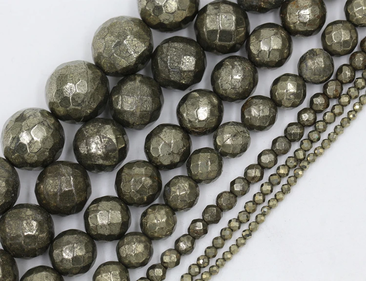 wholesale high quality faceted stone loose beads pyrite stone
