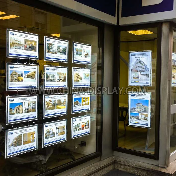 Source A3 A4 Real Estate led window display acrylic frame cable wire hanging  Display System on