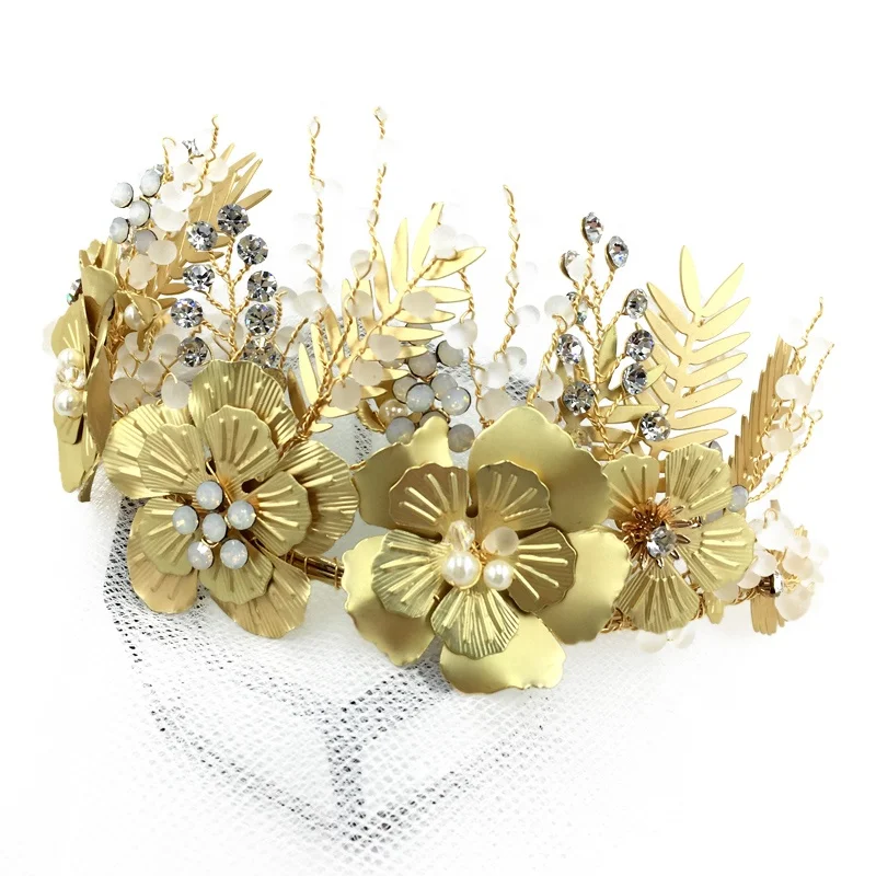 Amelie Handmade Gold Metal Flower Mat Color Candy Beads Decoration Royal Girls Diadems Princess Tiara Crown