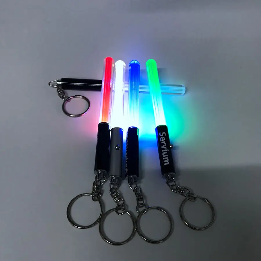 Customized Logo Acrylic LED Lightsaber Keychain Colorful LED Flashing Light Stick Keychain for Promotional Gifts