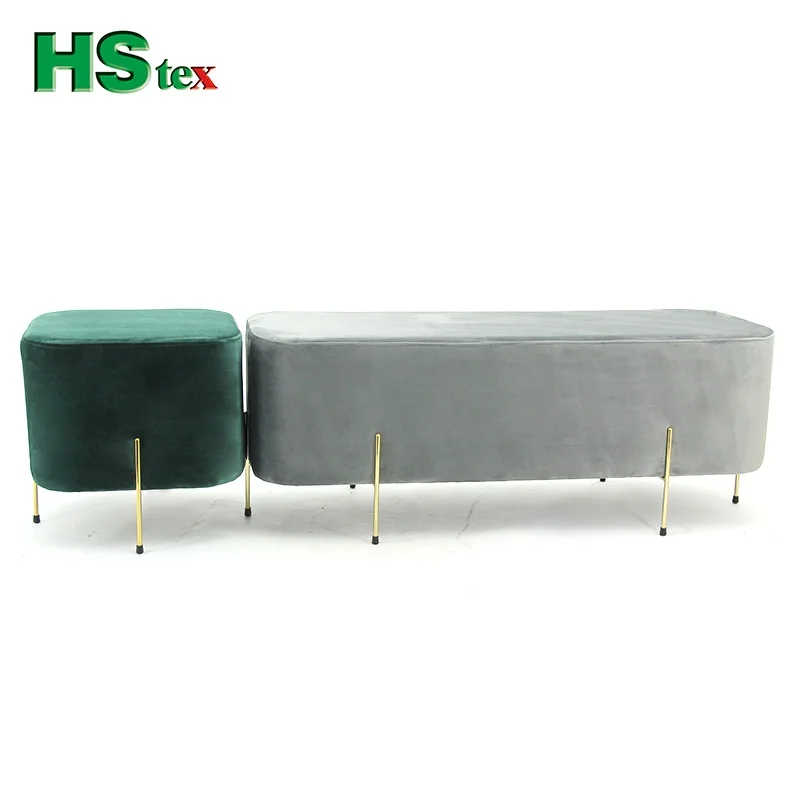 HStex Living Room Fabric Ottoman with Gold Stainless Steel Ottoman Pouf