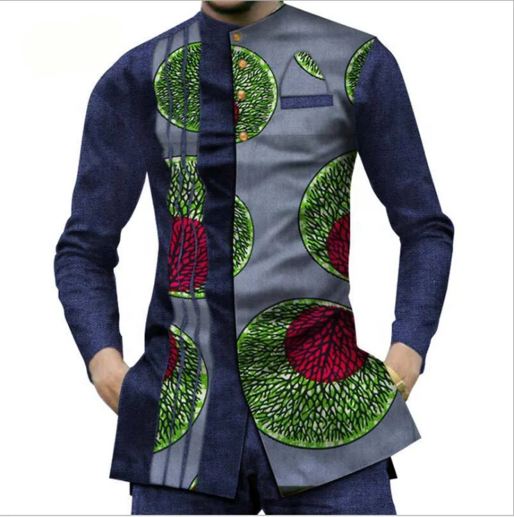 Мужская рубашка из чистого хлопка контрастных цветов с длинным рукавом