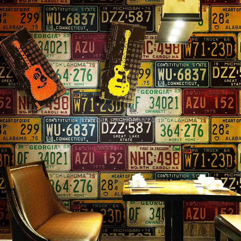 Characteristic Classic Vehicle License Plate Patterns Theme Restaurant Wallpaper Designs