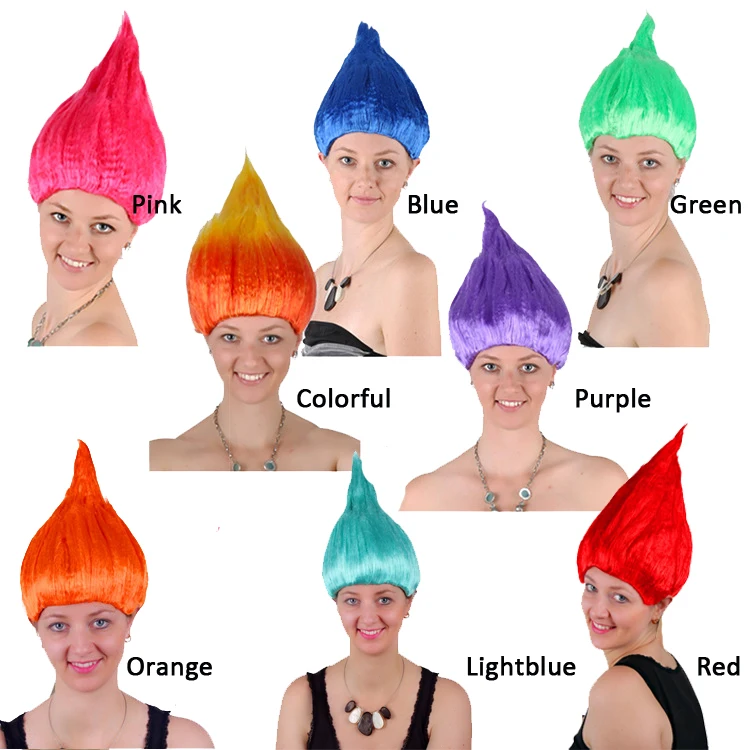 Дешевый красочный парик-тролль, модные карнавальные синтетические парики для вечеринок