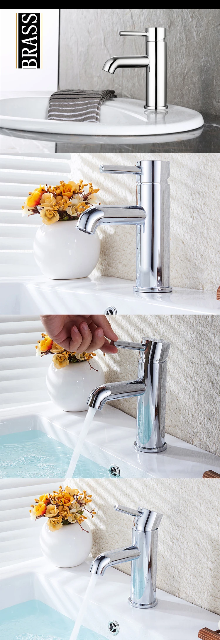 Modern Round Brass Basin Faucet - Chrome  details