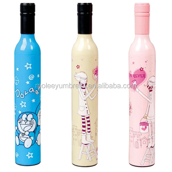Customized Deco Cap Cheap Promotional Rose Perfume Wine Bottle Shape Umbrella in Small Quantity
