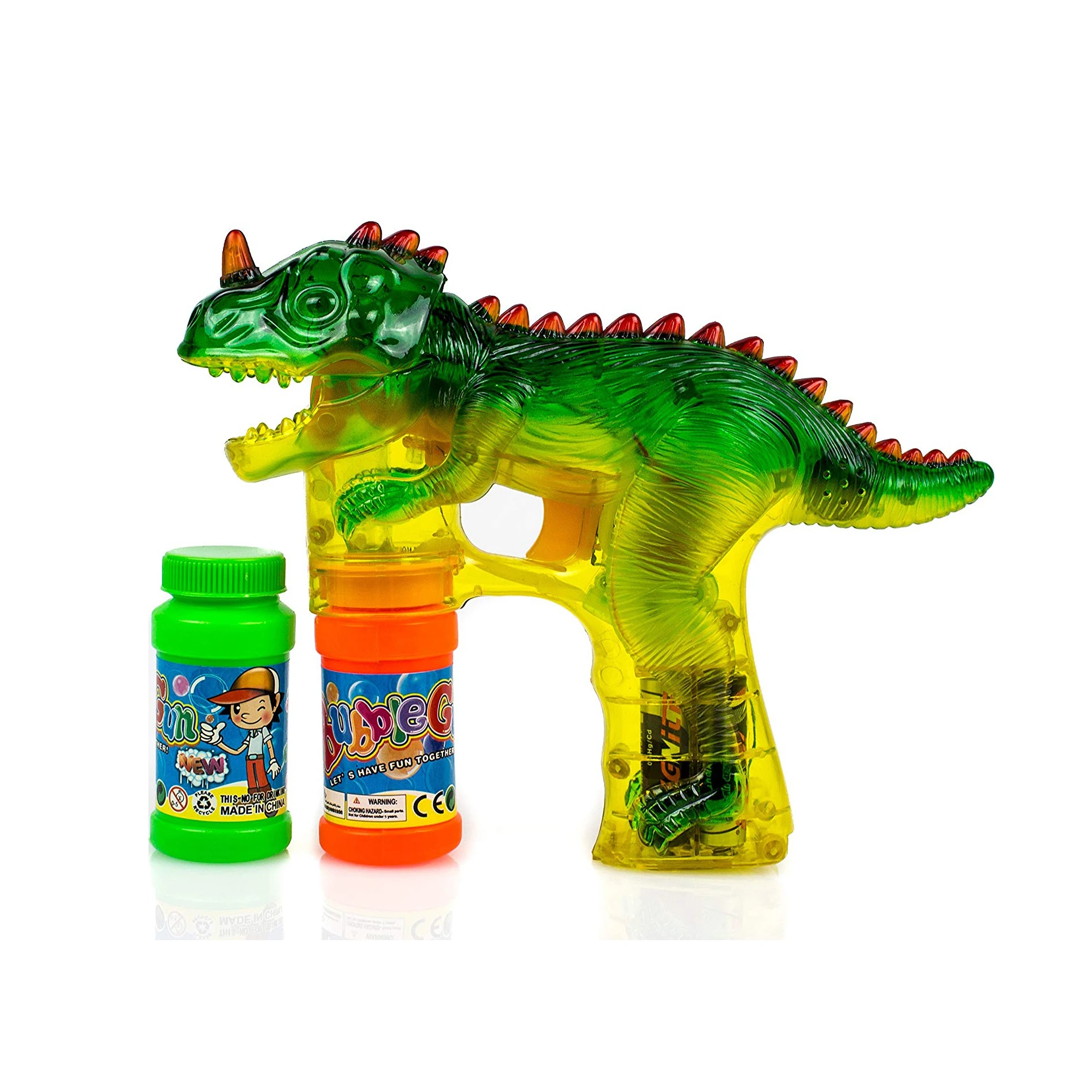 Light Up Dinosaur Bubble Gun T-Rex LED Flashing Blower Shooter with Sound 