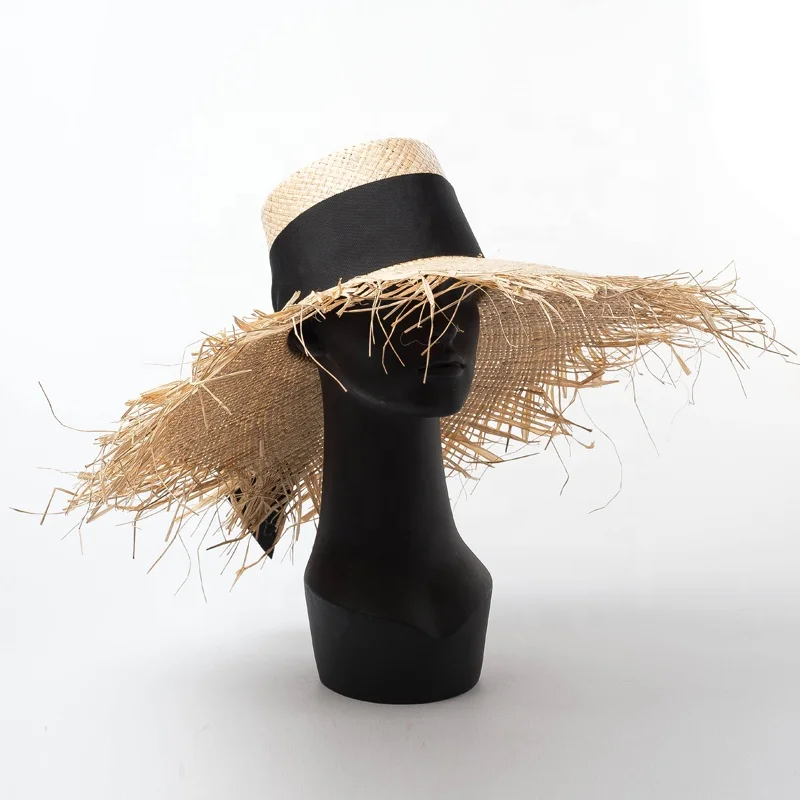 Chapeau de soleil en raphia pour femmes, Long ruba... - Grandado