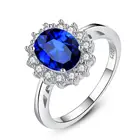 CZCITY Luxurious Blue Topaz Princess Diana Solid 925 Sterling Silver Women Engagement Rings