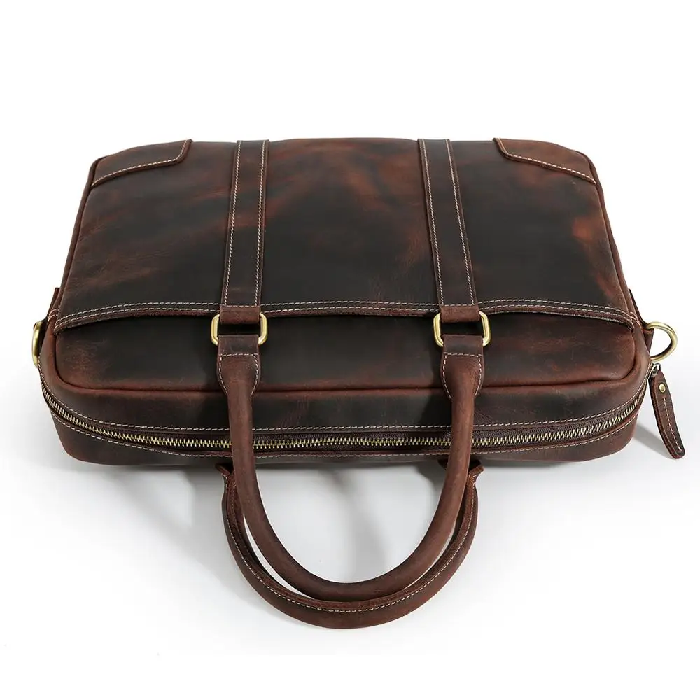 Tiding Custom Men Handmade Men Crazy Horse Genuine Leather Bags Full Grain Cowhide Briefcase