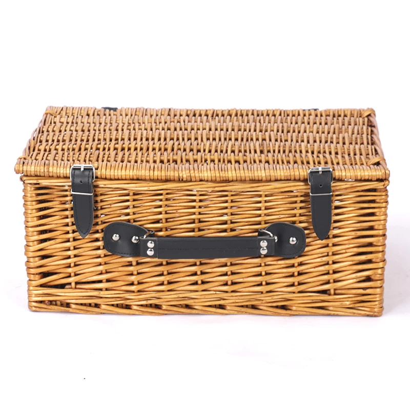 Lowest Price of Factory Wicker Picnic Basket Set Gift Empty Wine Black Wholesale Rattan Storage with Handle