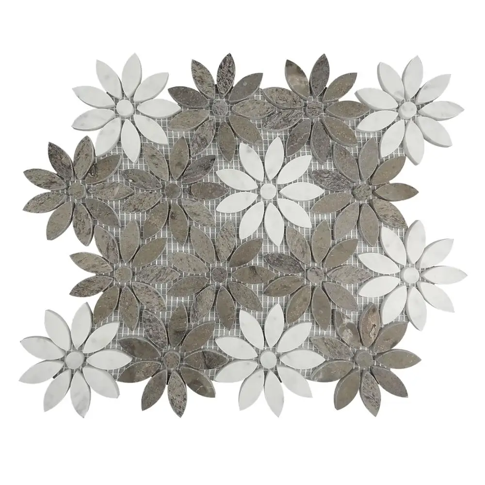 Wonderful Flower Stone Mosaic Art Design for Kitchen Pool Living Room and Interior Wall Decor Resin and Marble Material Tile