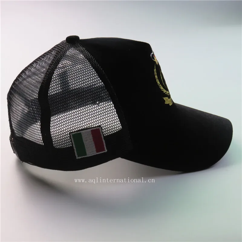 AQL Hats Factory OEM Custom Luxury Cap and Hat Quality Velvet Truck Caps Hat With Metallic Gold Embroidery