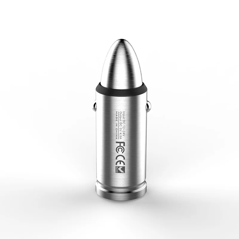 Пуля двойное автомобильное зарядное устройство 3.1A металлическая Нержавеющая сталь быстрая зарядка для