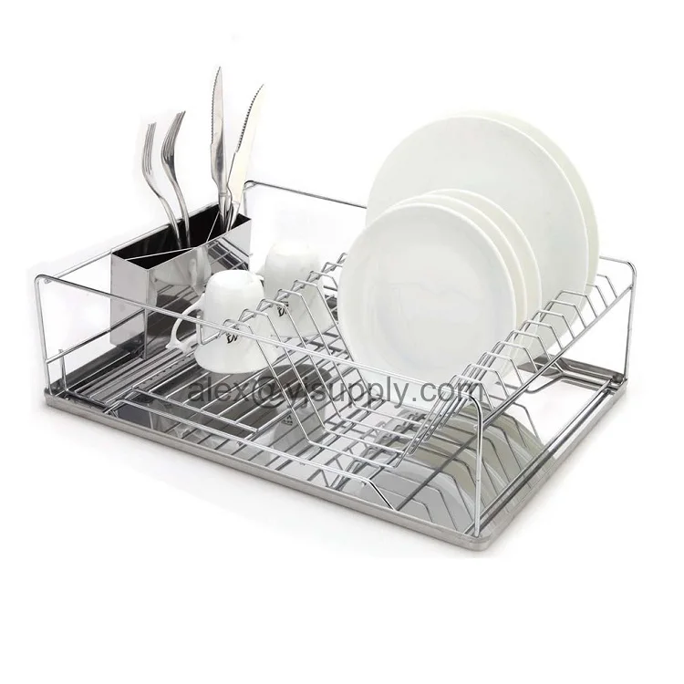 Хромированная сушилка для посуды, поднос из нержавеющей стали и держатель для столовых приборов